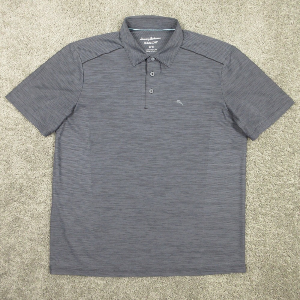 Tommy Bahama Polo Shirt Mens Medium Gray Island Zone Performance Golf Wicking‎
